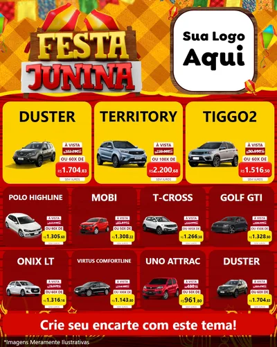 Modelo de Rede Social para Feed Instagram com o tema Festa Junina para Concessionaria de Carros