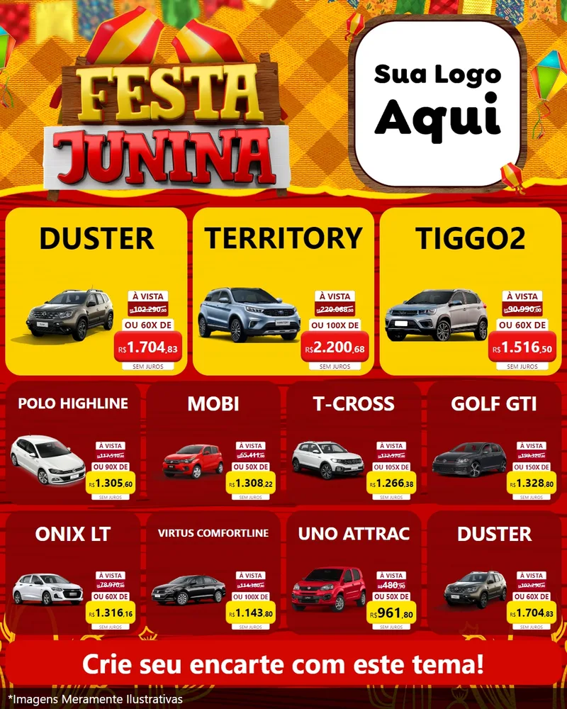 Modelo de Rede Social para Feed Instagram com o tema Festa Junina para Concessionaria de Carros