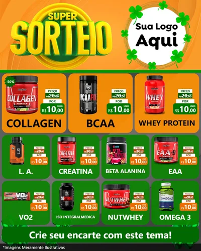 Modelo de Rede Social para Feed Instagram com o tema Super Sorteio para Suplementos alimentares