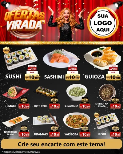 Modelo de Rede Social para Feed Instagram com o tema Ofertas da Virada para Comida japonesa