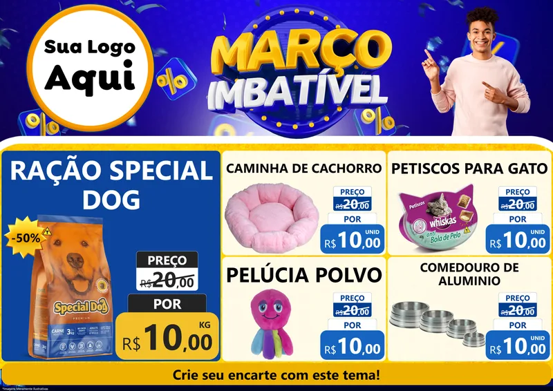 Modelo de Encarte para Encarte A4 Horizontal com o tema Março Imbatível para Pet Shop