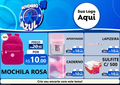 Modelo de Encarte para Encarte A4 Horizontal com o tema Novembro Azul para Papelaria