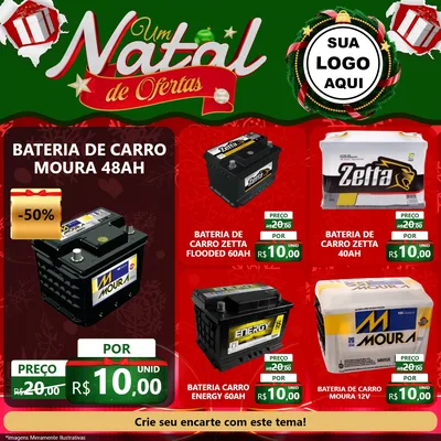 Modelo de Rede Social para Feed Facebook com o tema Um Natal de Ofertas para Baterias Elétricas