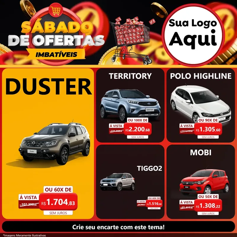 Modelo de Rede Social para Feed Facebook com o tema Sábado de Ofertas Imbatíveis para Concessionaria de Carros