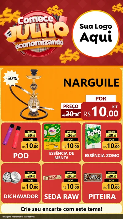 Modelo de Rede Social para Stories com o tema Comece Julho Economizando para Tabacaria