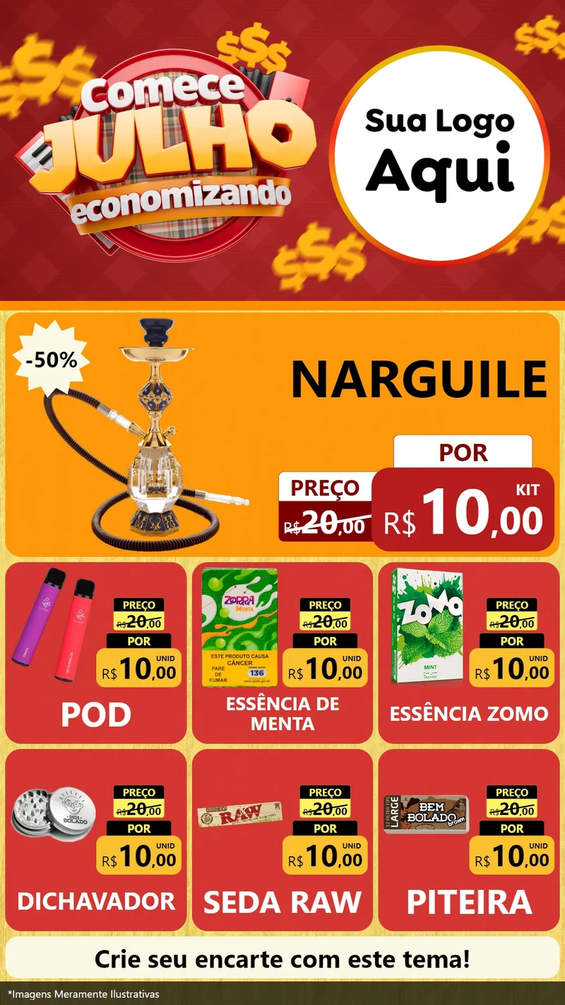 Modelo de Rede Social para Stories com o tema Comece Julho Economizando para Tabacaria