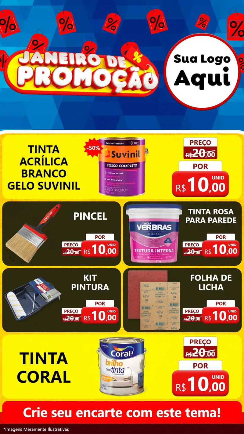 Modelo de TV para TV Vertical com o tema Janeiro de Promoção para Tintas e Ferramentas