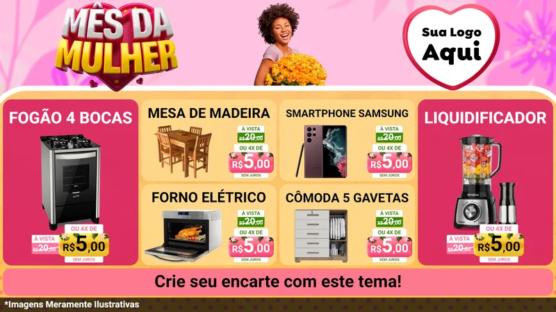Modelo de TV para TV Horizontal com o tema Mês da Mulher para Móveis e Eletro