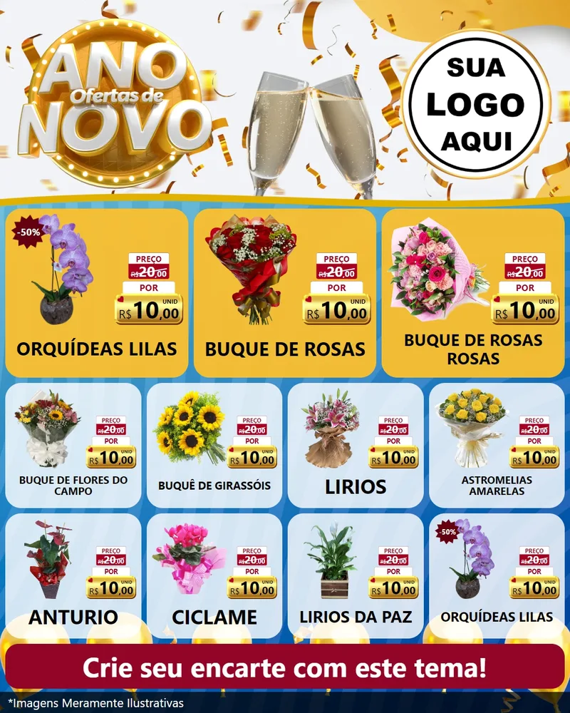 Modelo de Rede Social para Feed Instagram com o tema Ofertas de Ano Novo para Floricultura e jardim