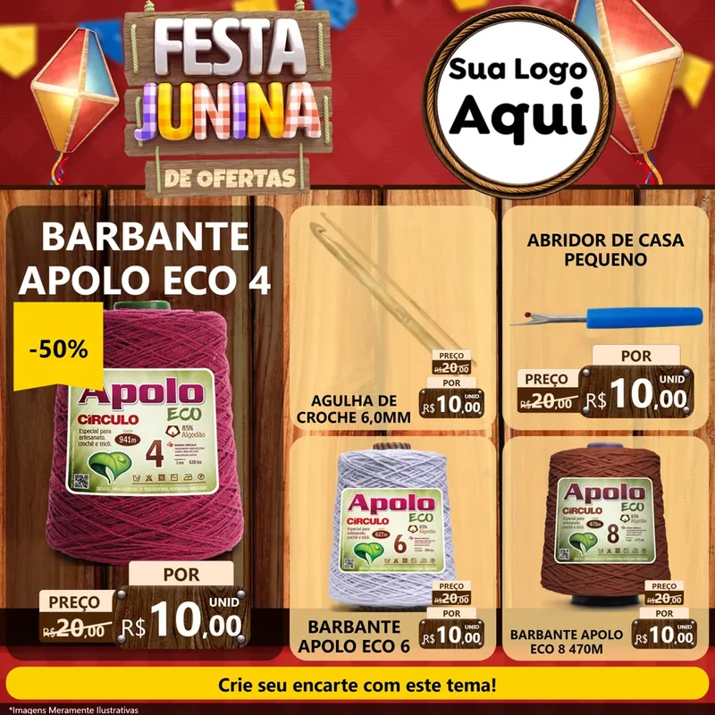 Modelo de Rede Social para Feed Facebook com o tema Festa Junina de Ofertas para Armarinho e Aviamentos