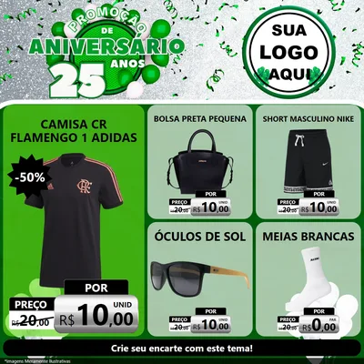 Modelo de Rede Social para Feed Facebook com o tema Promoção de Aniversário - 25 Anos para Roupas e acessórios