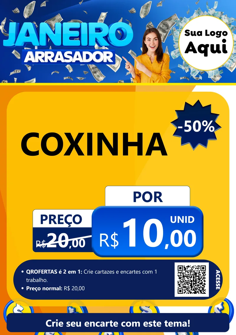 Modelo de Cartaz para Cartaz A4 Vertical com o tema Janeiro Arrasador para Salgadaria