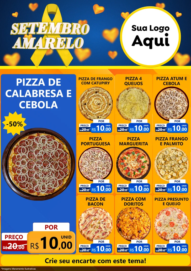 Modelo de Encarte para Encarte A4 Vertical com o tema Setembro Amarelo para Pizzaria
