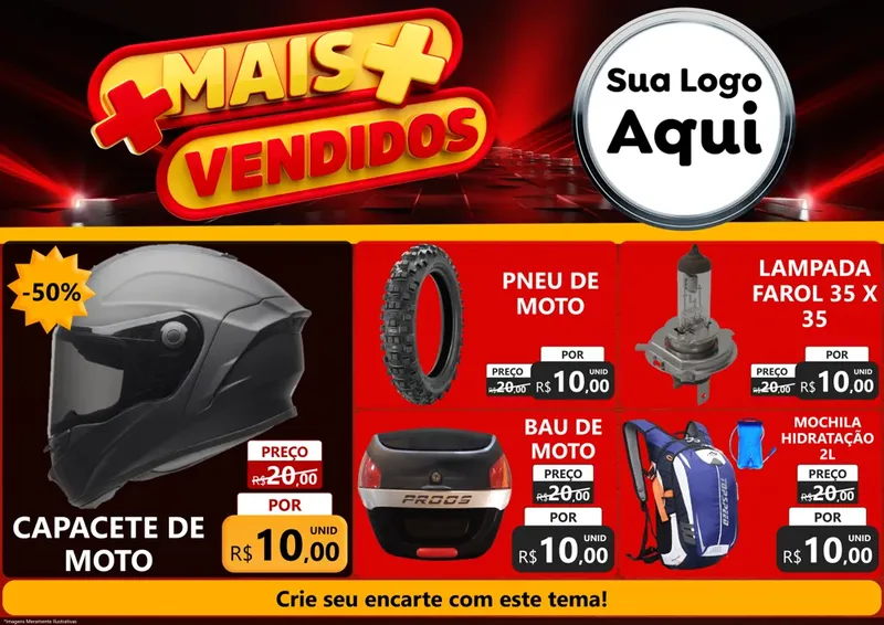 Modelo de Encarte para Encarte A4 Horizontal com o tema Mais Vendidos para Moto peças