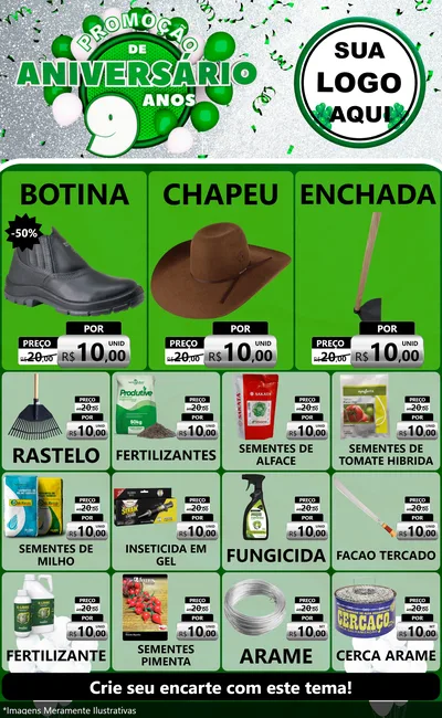 Modelo de Encarte para Encarte Grande com o tema Promoção de Aniversário - 9 Anos para Agropecuária