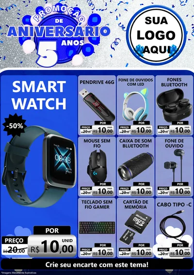 Modelo de Encarte para Encarte A4 Vertical com o tema Promoção de Aniversário - 5 Anos para Informática
