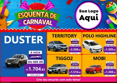 Modelo de Encarte para Encarte A4 Horizontal com o tema Esquenta de Carnaval para Concessionaria de Carros