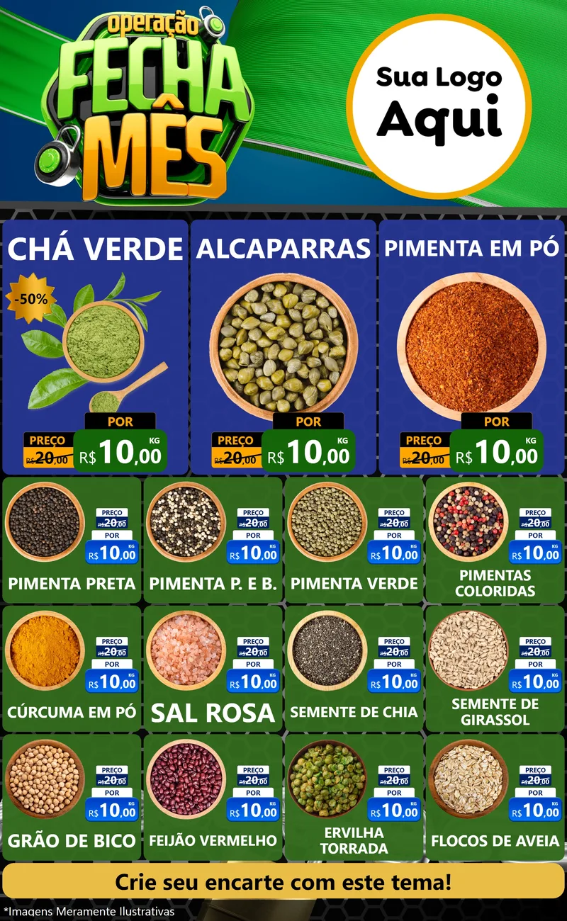 Modelo de Encarte para Encarte Grande com o tema Operação Fecha Mês para Produtos Naturais
