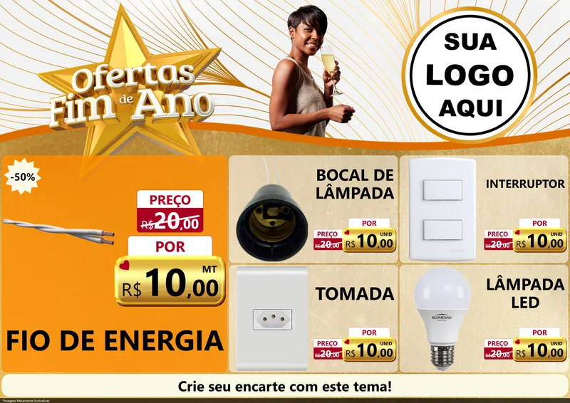 Modelo de Encarte para Encarte A4 Horizontal com o tema Ofertas Fim de Ano para Materiais Elétricos