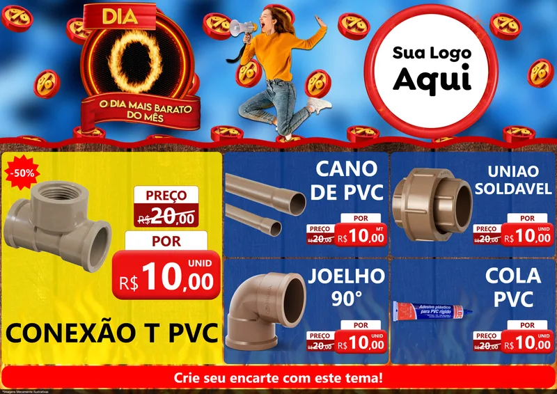 Modelo de Encarte para Encarte A4 Horizontal com o tema Dia O - O Dia Mais Barato Do Mês para Tubos e conexões