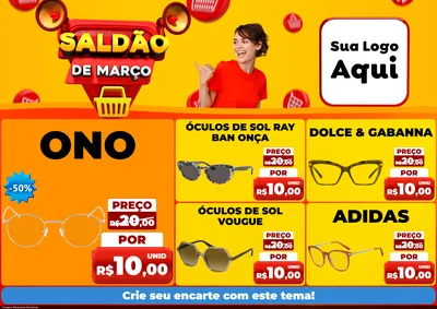 Modelo de Encarte para Encarte A4 Horizontal com o tema Saldão de Março para Óticas
