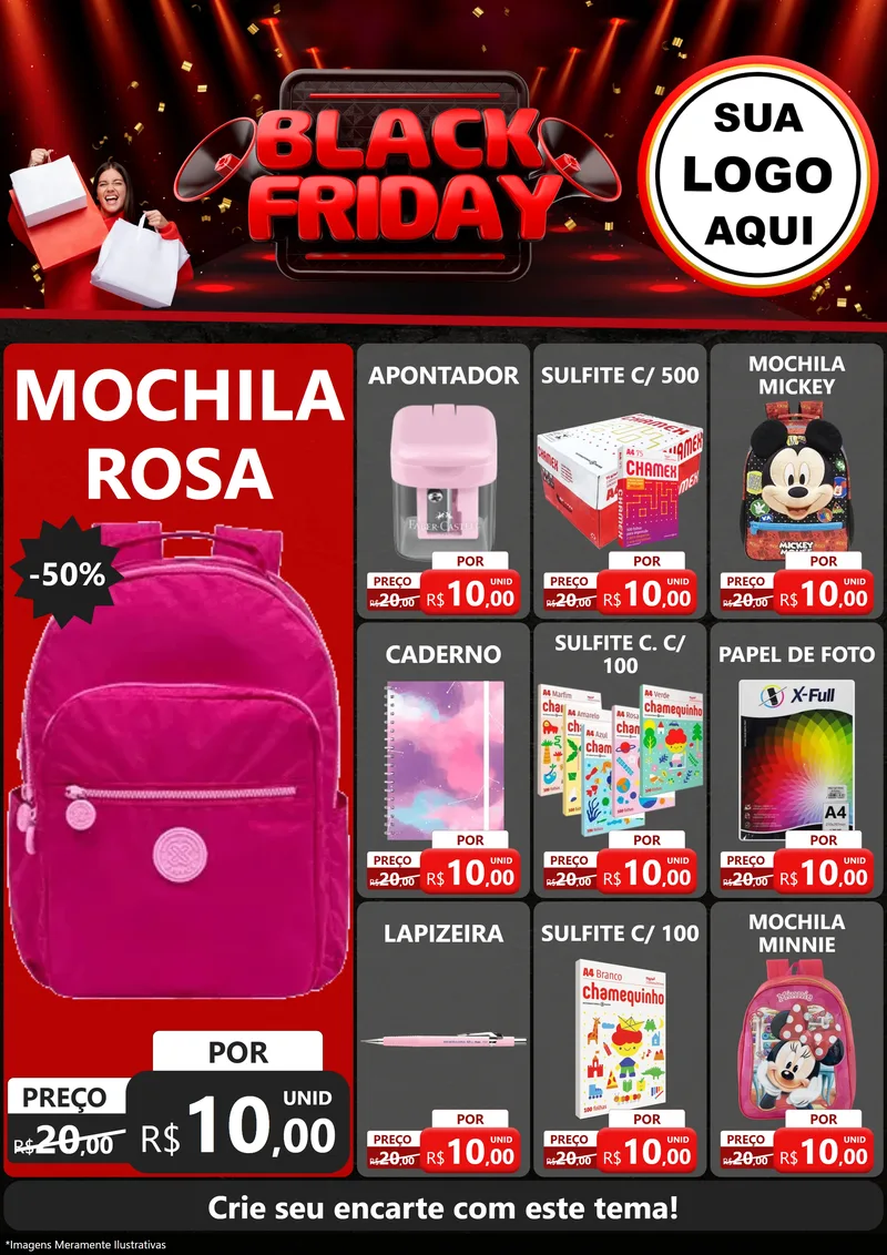 Modelo de Encarte para Encarte A4 Vertical com o tema Black Friday para Papelaria