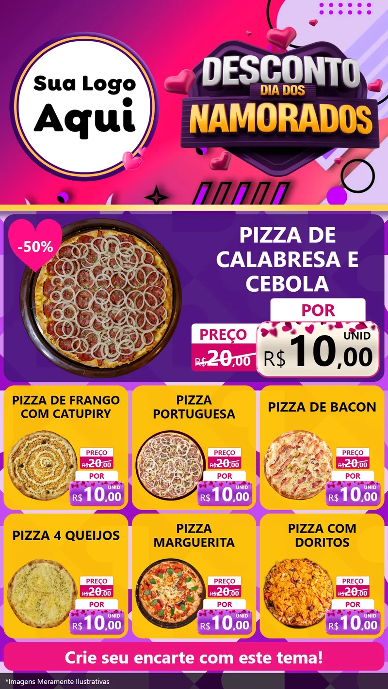 Modelo de Rede Social para Stories com o tema Desconto Dia dos Namorados para Pizzaria