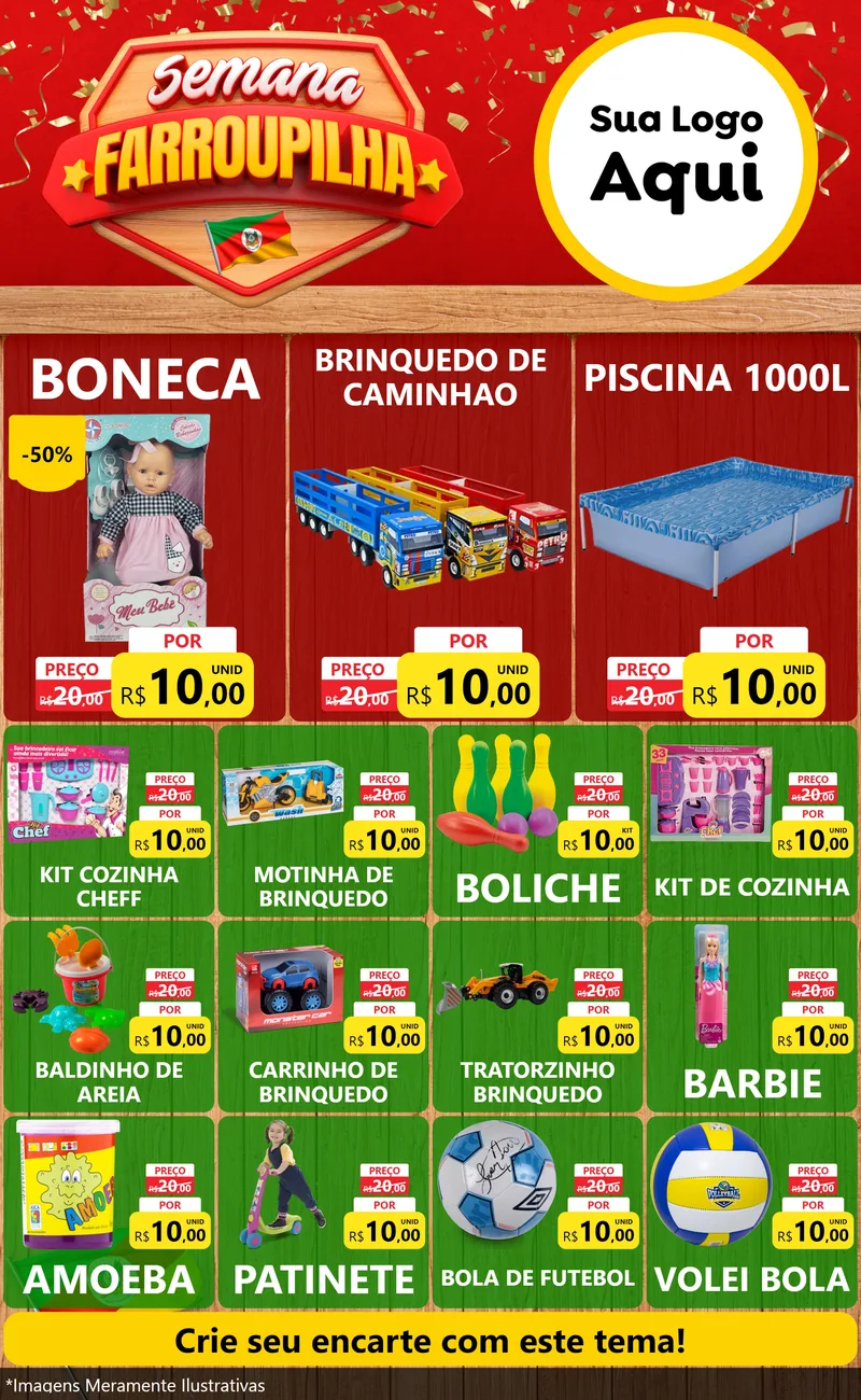 Modelo de Encarte para Encarte Grande com o tema Semana Farroupilha para Brinquedos