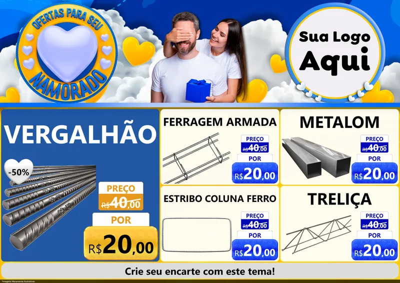 Modelo de Encarte para Encarte A4 Horizontal com o tema Ofertas Para Seu Namorado para Ferragens