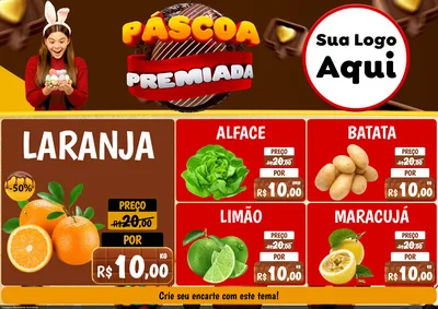 Modelo de Encarte para Encarte A4 Horizontal com o tema Páscoa Premiada para Hortifrúti