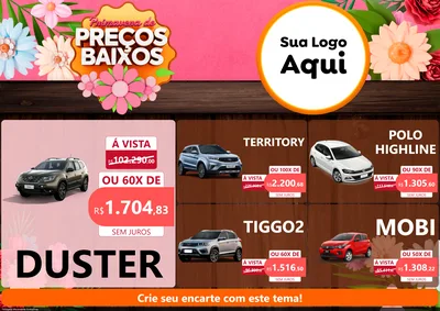 Modelo de Encarte para Encarte A4 Horizontal com o tema Primavera de Preços Baixos para Concessionaria de Carros
