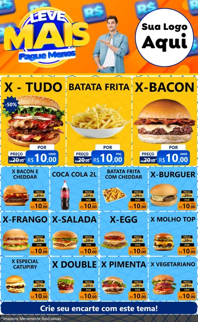 Modelo de Encarte para Encarte Grande com o tema Leve Mais, Pague Menos para Hamburgueria