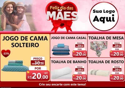 Modelo de Encarte para Encarte A4 Horizontal com o tema Feliz Dia Das Mães para Cama, Mesa e Banho