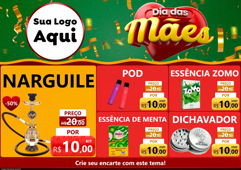 Modelo de Encarte para Encarte A4 Horizontal com o tema Dia das Mães para Tabacaria