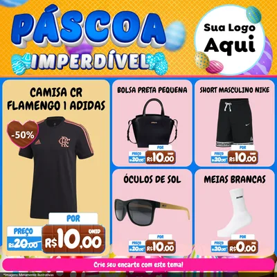 Modelo de Rede Social para Feed Facebook com o tema Páscoa Imperdível para Roupas e acessórios