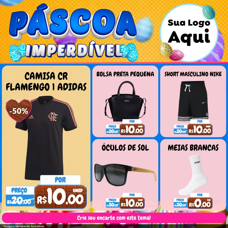 Modelo de Rede Social para Feed Facebook com o tema Páscoa Imperdível para Roupas e acessórios