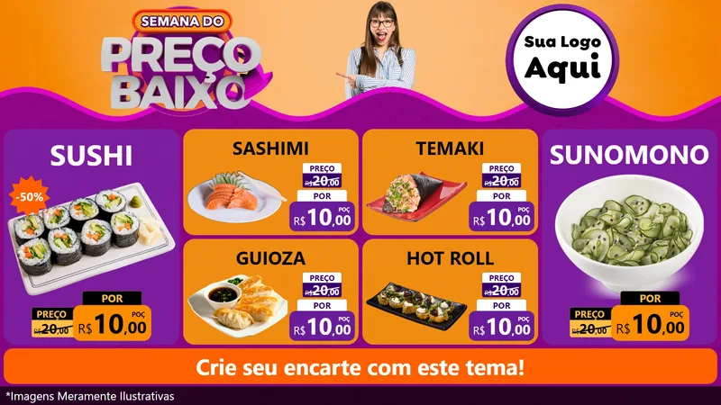 Modelo de TV para TV Horizontal com o tema Semana do Preço Baixo para Comida japonesa