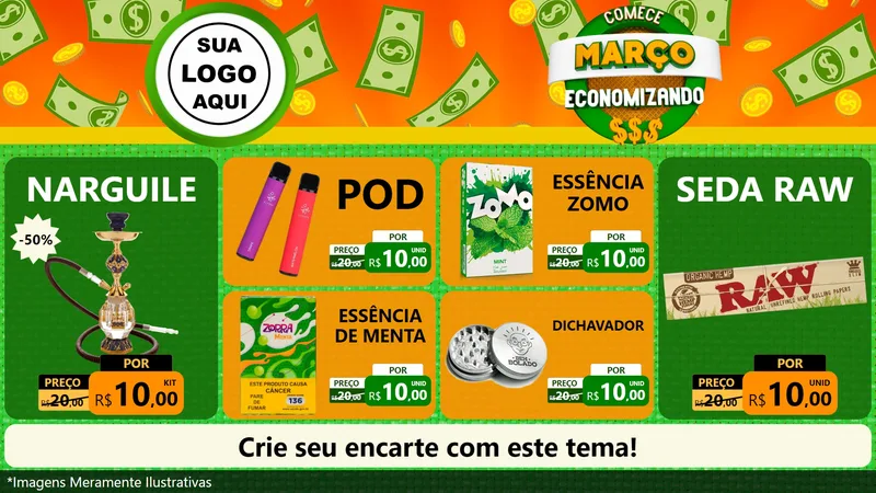 Modelo de TV para TV Horizontal com o tema Comece Março Economizando para Tabacaria