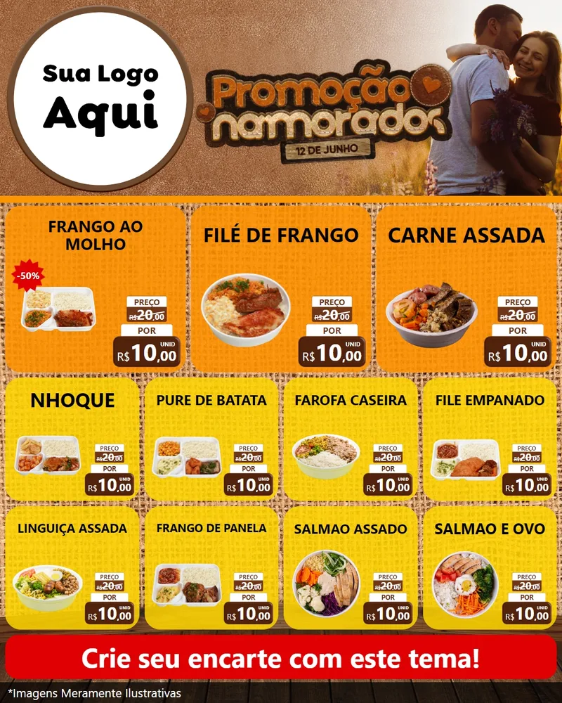 Modelo de Rede Social para Feed Instagram com o tema Promoção Namorados para Restaurante