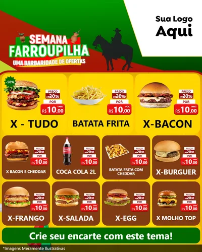 Modelo de Rede Social para Feed Instagram com o tema Semana Farroupilha - Uma Barbaridade de Ofertas para Hamburgueria