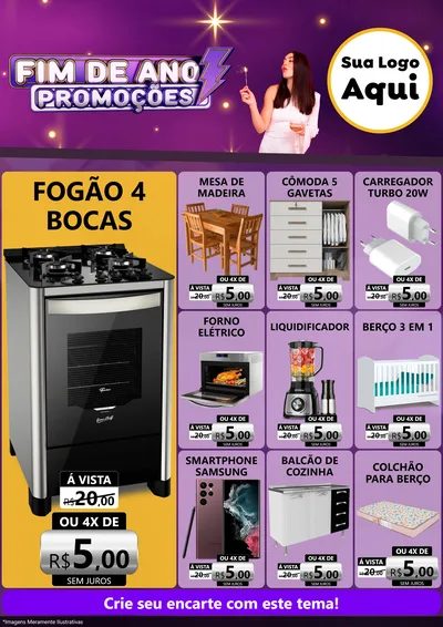 Modelo de Encarte para Encarte A4 Vertical com o tema Fim de Ano Promoções para Móveis e Eletro