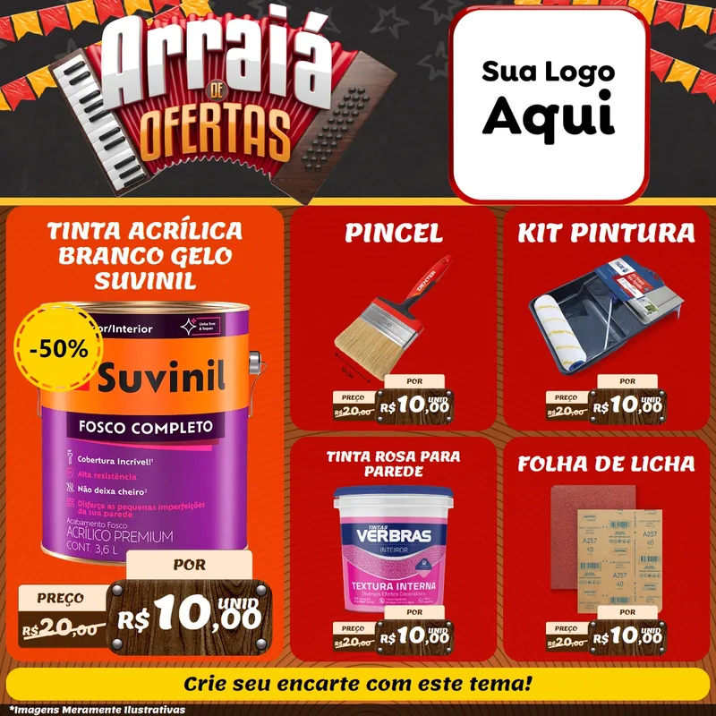 Modelo de Rede Social para Feed Facebook com o tema Arraiá de Ofertas - Junina para Tintas e Ferramentas