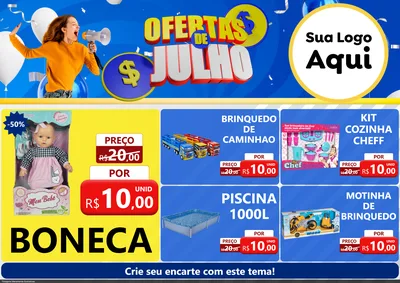 Modelo de Encarte para Encarte A4 Horizontal com o tema Ofertas de Julho para Brinquedos