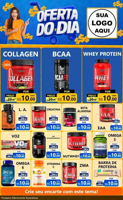 Modelo de Encarte para Encarte Grande com o tema Oferta do Dia para Suplementos alimentares