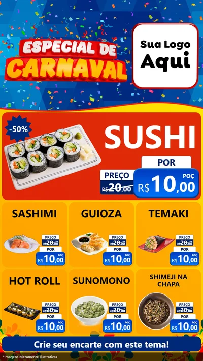 Modelo de Rede Social para Stories com o tema Especial de Carnaval para Comida japonesa