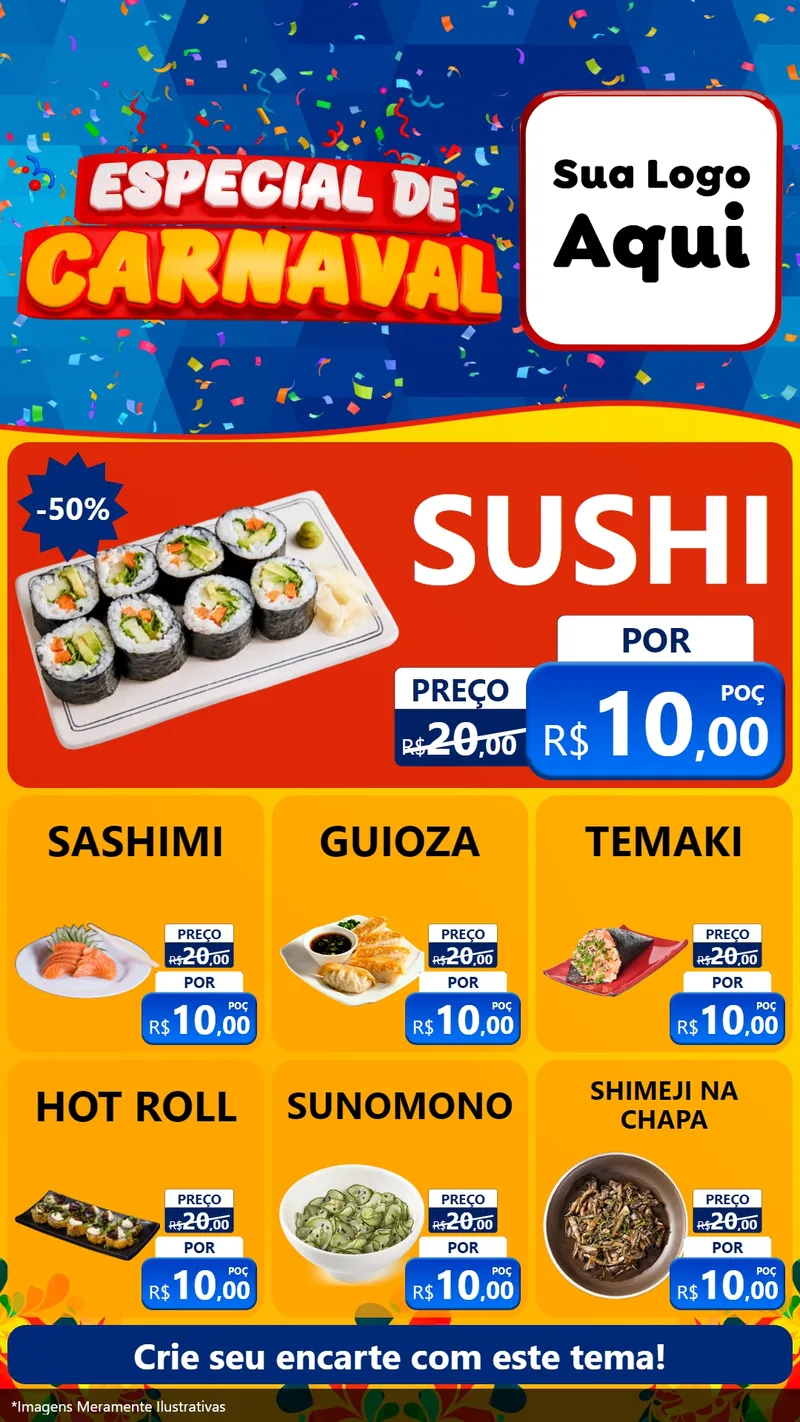 Modelo de Rede Social para Stories com o tema Especial de Carnaval para Comida japonesa