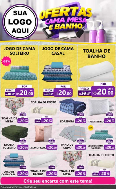 Modelo de Encarte para Encarte Grande com o tema Ofertas Cama, Mesa e Banho para Cama, Mesa e Banho