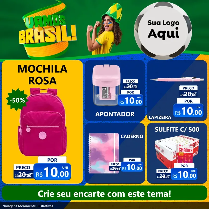 Modelo de Rede Social para Feed Facebook com o tema Vamos Brasil - Copa para Papelaria