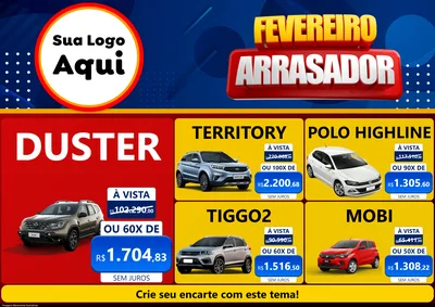 Modelo de Encarte para Encarte A4 Horizontal com o tema Fevereiro Arrasador para Concessionaria de Carros