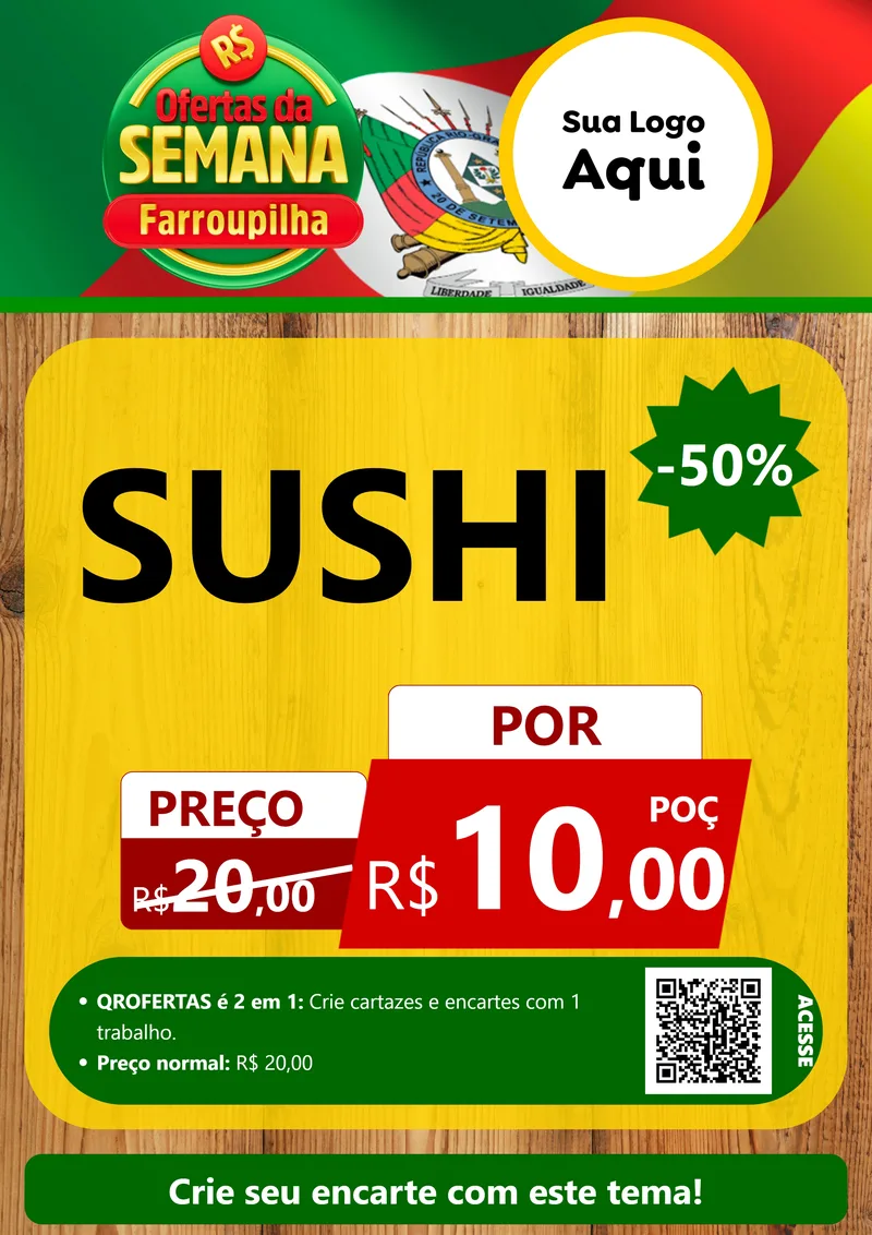 Modelo de Cartaz para Cartaz A4 Vertical com o tema Ofertas da Semana Farroupilha para Comida japonesa